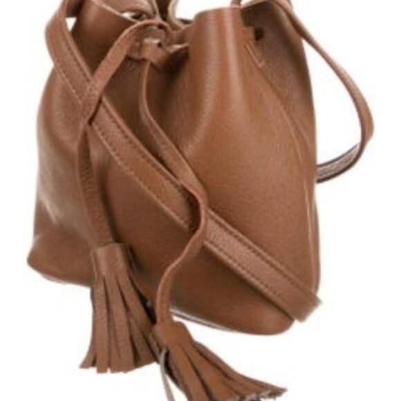 Shaffer LA Greta Bucket Crossbody Bag Brown Grained Leather Drawstring Close NWT - Picture 13 of 14